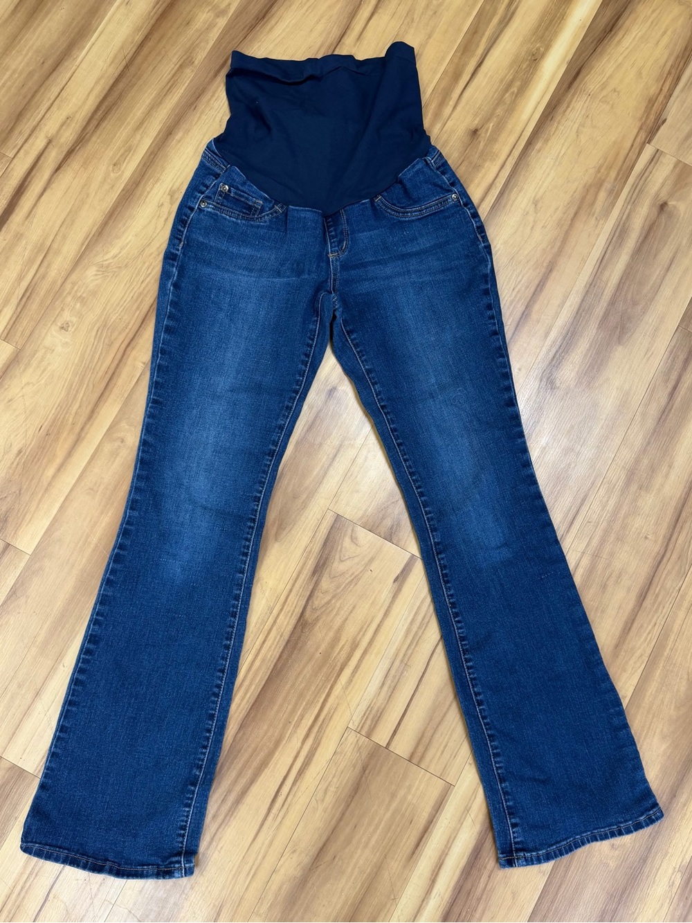 118: Indigo Blue Dark Blue Flare Maternity Jeans with Belly Panel - Small